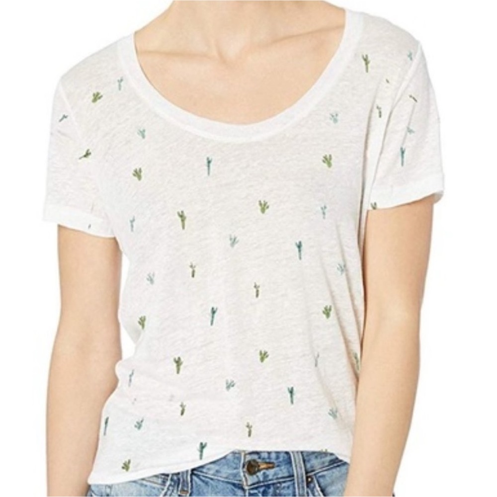 Rails Luna White Cactus Print Linen Blend Tee Top, EUC, Size Small, MSRP $88
